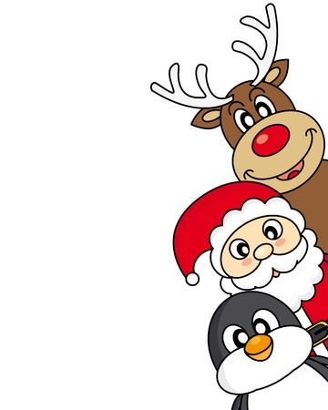 vector xmas illustration of santa claus, reindeer and penguin のイラスト素材