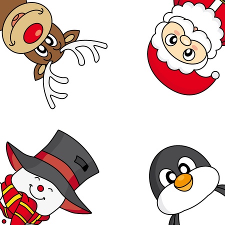 Christmas card  snowman, reindeer, penguin and santaのイラスト素材