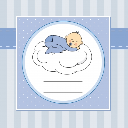 Baby boy arrival announcement card baby sleeping on the moonのイラスト素材