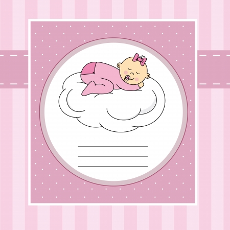 Baby girl arrival announcement card  Baby sleeping on a cloudのイラスト素材