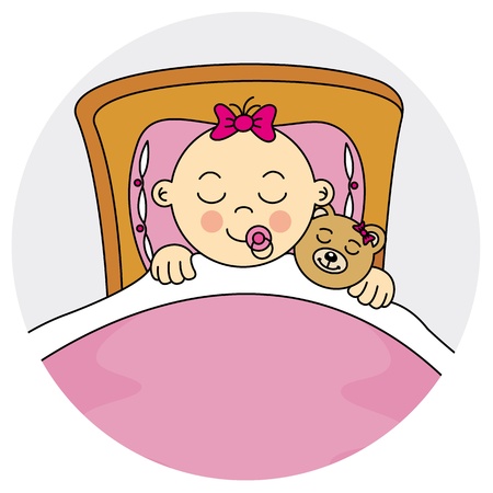child sleeping Baby girl arrival announcement cardのイラスト素材