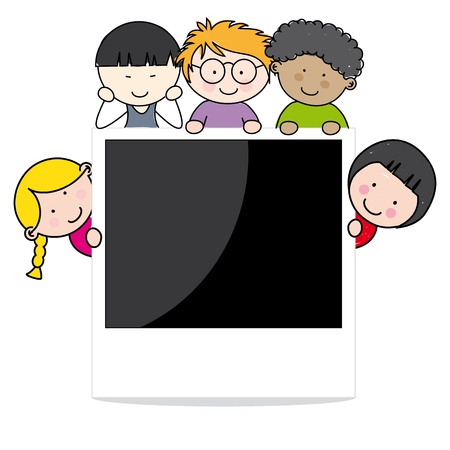 Photo frame with kidsのイラスト素材