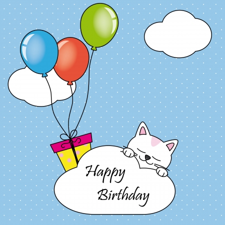 Cat sleeping on a cloud  Happy Birthday Cardのイラスト素材