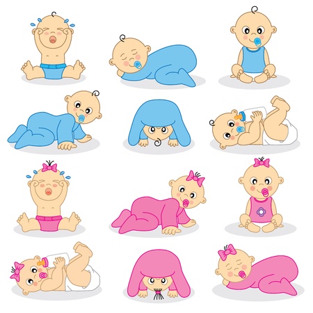 illustration of baby boys and baby girls