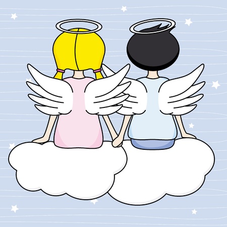 Angels sitting above the clouds のイラスト素材