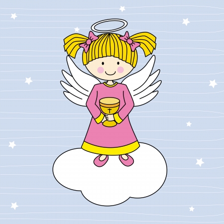 Girl first communion  Angel on a cloudのイラスト素材