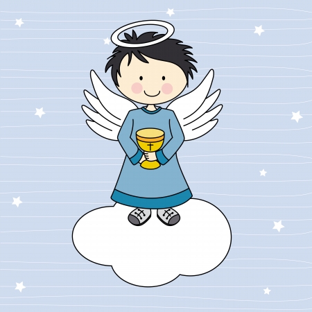 Boy first communion  Angel on a cloudのイラスト素材