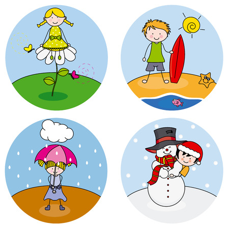children showing the four seasons のイラスト素材