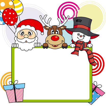 Poster with a reindeer, a snowman and Santa Clausのイラスト素材