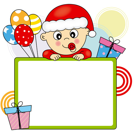 baby dressed as santa claus with a posterのイラスト素材