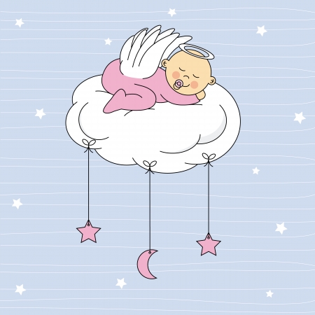 baby girl sleeping on a cloud  Birthday Card のイラスト素材