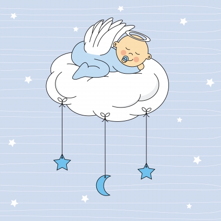 baby boy sleeping on a cloud  Birthday Card のイラスト素材