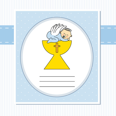 Baby boy in the holy grail  christening cardのイラスト素材