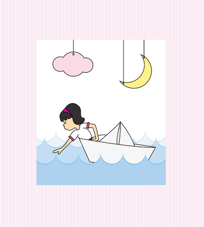 Girl first communion  Girl in a paper boatのイラスト素材