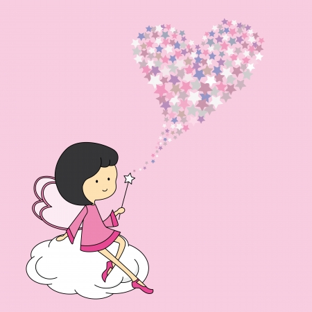 Fairy sitting on a cloud with a magic wand  Love card のイラスト素材