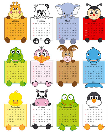 Animal calendar 2014のイラスト素材