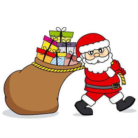 Santa Claus dragging a bag of gifts のイラスト素材