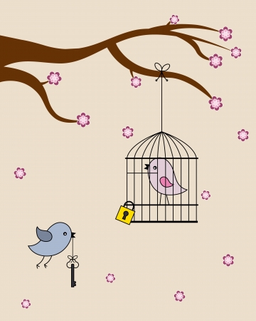 Card san Valentin  birds in loveのイラスト素材