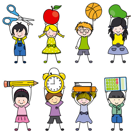 children with school objects のイラスト素材