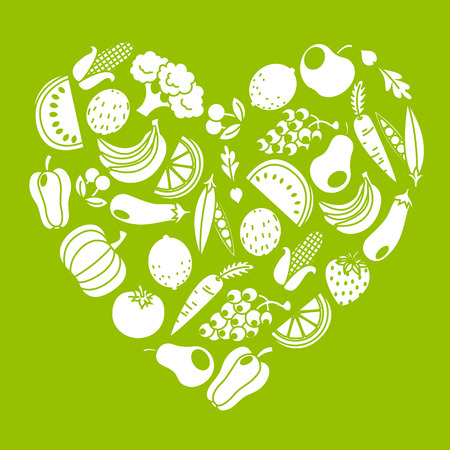 vector heart made of fruits and vegetables のイラスト素材