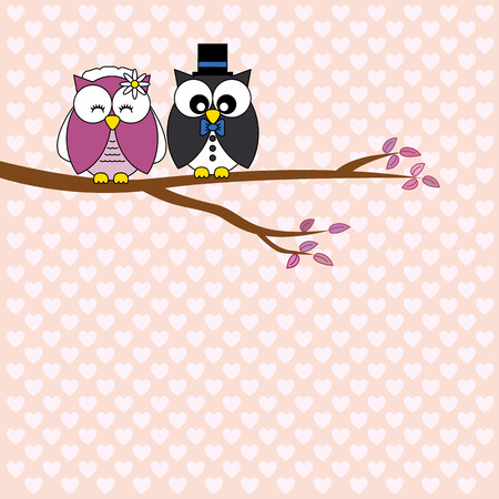 Owls in love  wedding cardのイラスト素材