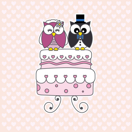 Owls in love  wedding cardのイラスト素材