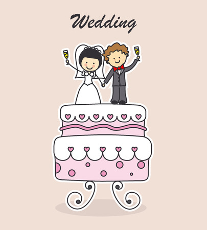 boyfriends on cake  wedding invitationのイラスト素材
