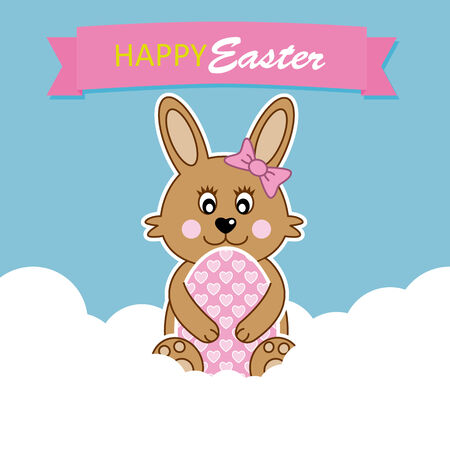 Happy Easter  rabbit with easter eggのイラスト素材