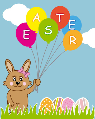 Happy Easter  rabbit with ballonsのイラスト素材
