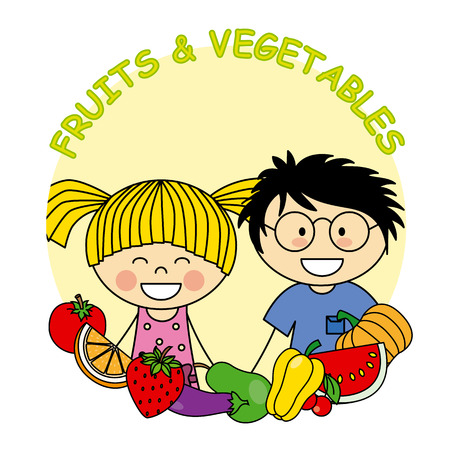 Child with fruit and vegetablesのイラスト素材