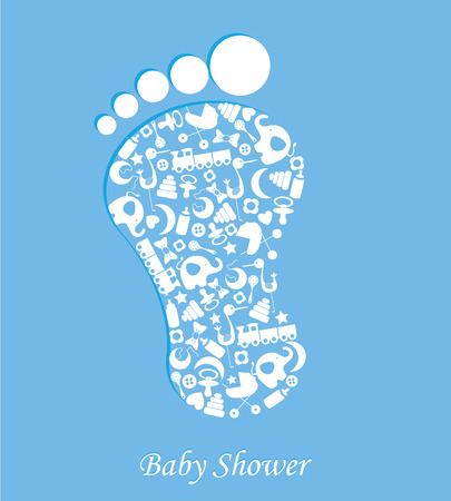 Baby boy birth card  foot with baby iconsのイラスト素材