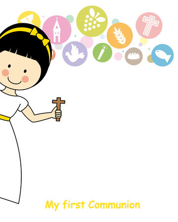 Girl first Communion Invitation Cardのイラスト素材