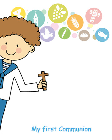 Boy first Communion Invitation Cardのイラスト素材
