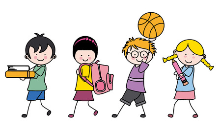 children going to school のイラスト素材
