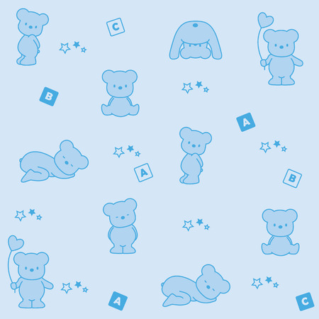Baby blue background  Funny bearsのイラスト素材