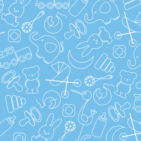 blue background with baby iconsのイラスト素材