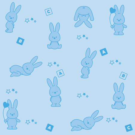 Baby blue background  Funny rabbitsのイラスト素材