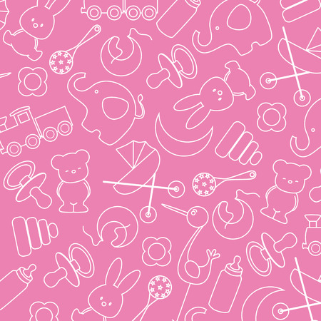 Pink background with baby iconsのイラスト素材