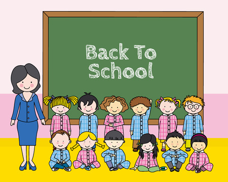 Children with teacher at schoolのイラスト素材