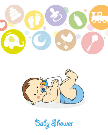 Baby boy arrival announcement card のイラスト素材