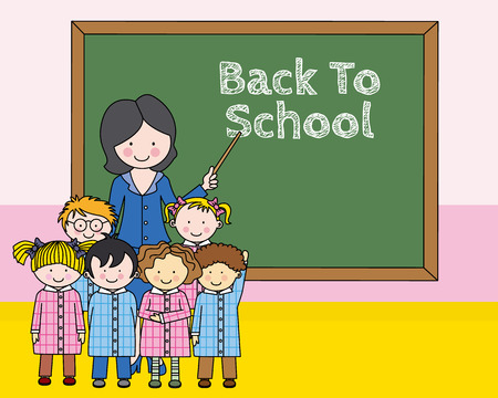 Children with teacher at schoolのイラスト素材