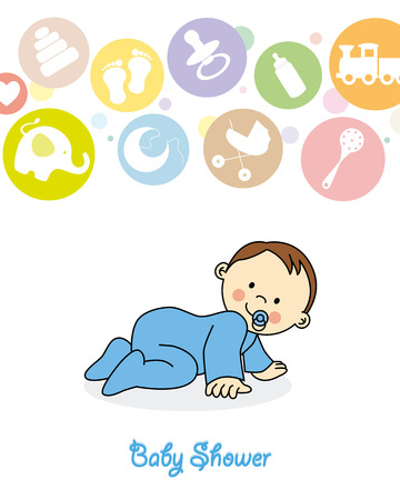 baby boy crawlingのイラスト素材