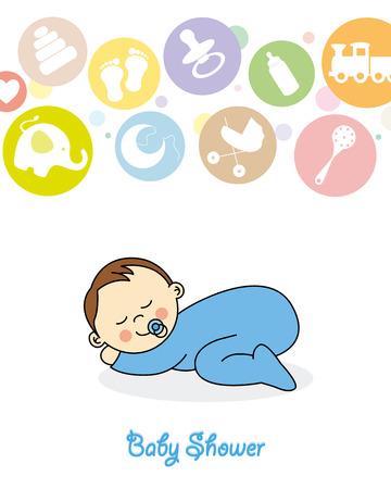 Baby boy arrival announcement card  Baby sleepingのイラスト素材