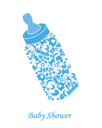 Baby boy arrival announcement card  Baby bottleのイラスト素材