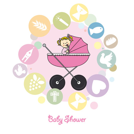Baby girl baptism invitation cardのイラスト素材