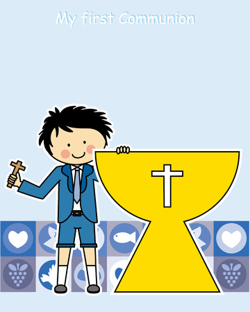 Boy first Communion Invitation Cardのイラスト素材
