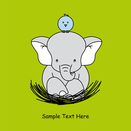 Greeting card  elephant sitting on the nest of a bird のイラスト素材