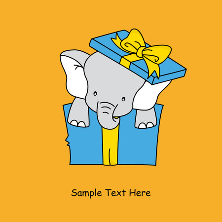Greeting card  elephant inside a gift package のイラスト素材