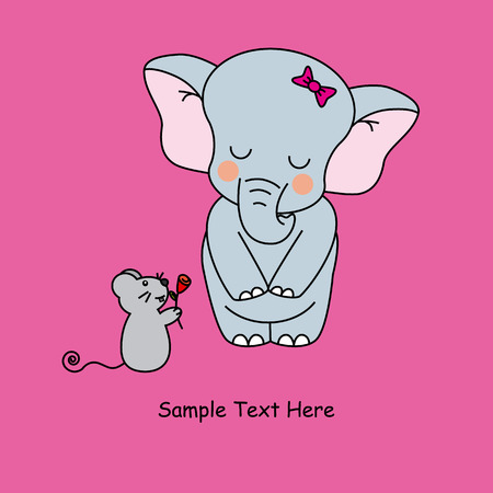 Mouse gives a flower to an elephantのイラスト素材