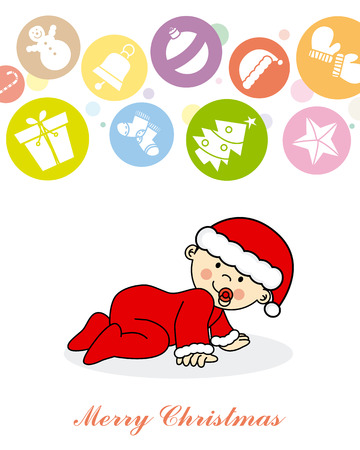 Christmas card. Baby boy dressed as Santa Clausのイラスト素材